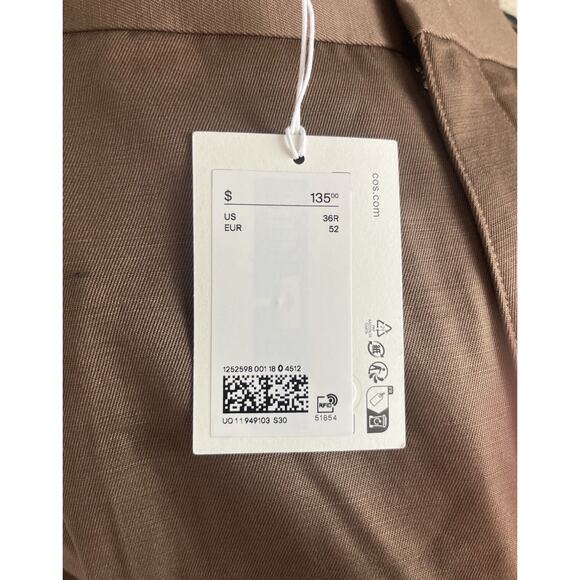COS Linen Cotton Blend Pants Wide Leg Brown 36R NWT Mens $135 - Picture 4 of 7